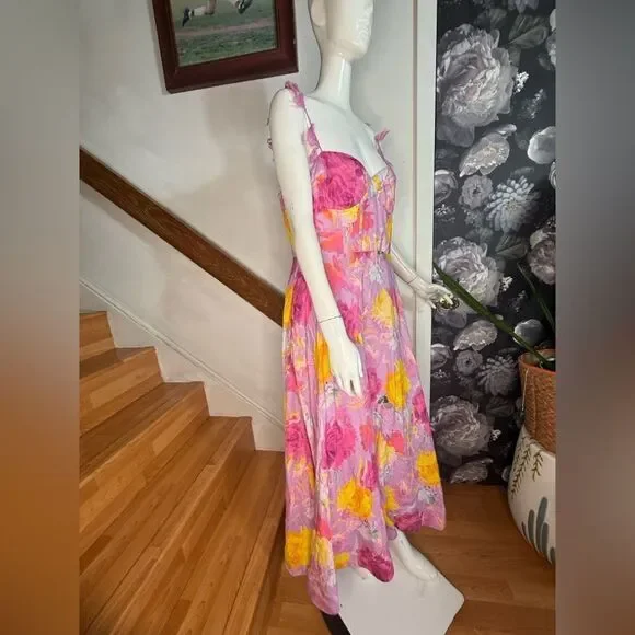 Anthropologie ML Monique Lhuillier Carmen
Sweetheart Linen Midi Dress / size 12 - Picture 6 of 13